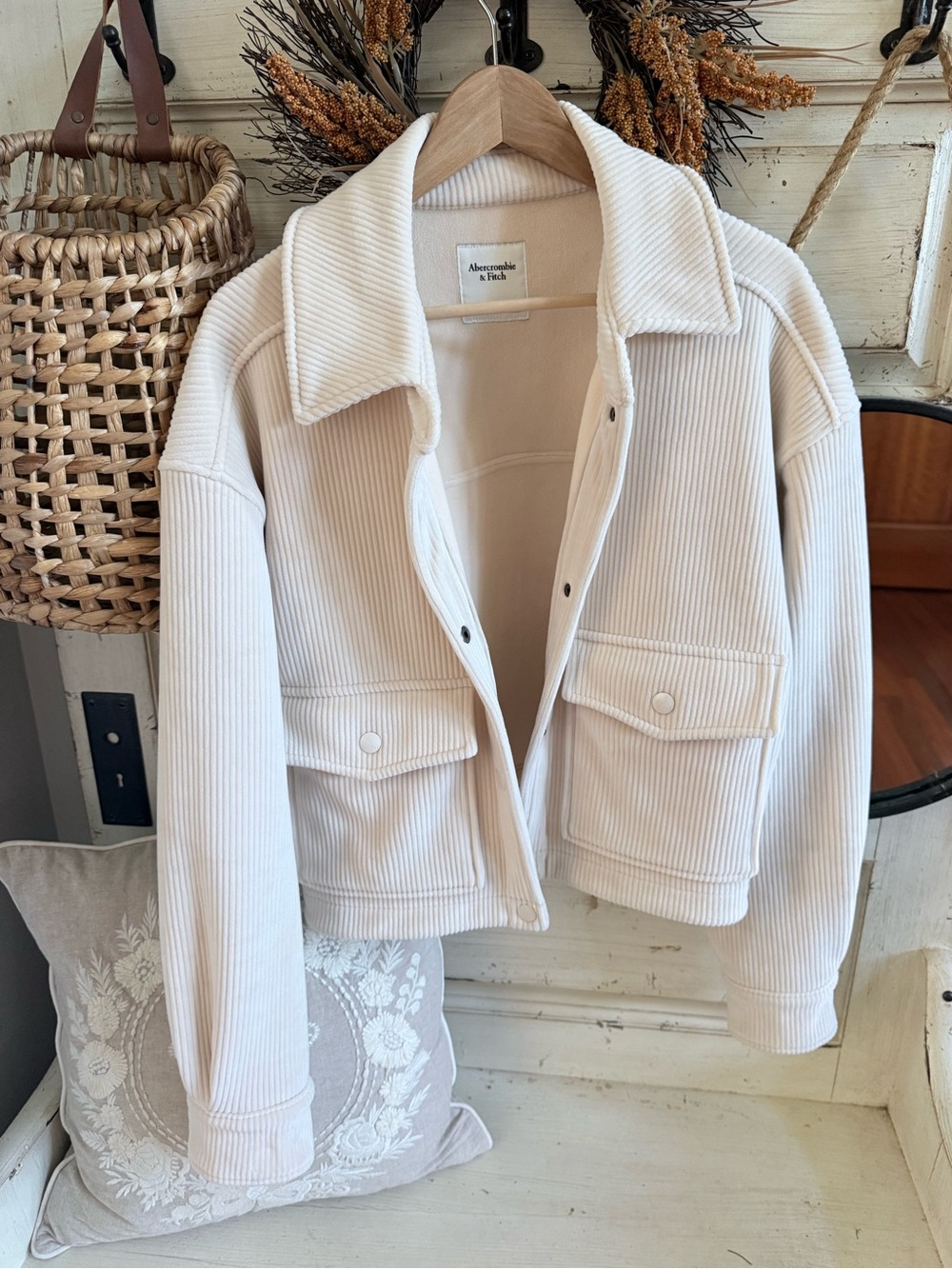 Abercrombie & Fitch Cream Corduroy Utility Jacket
